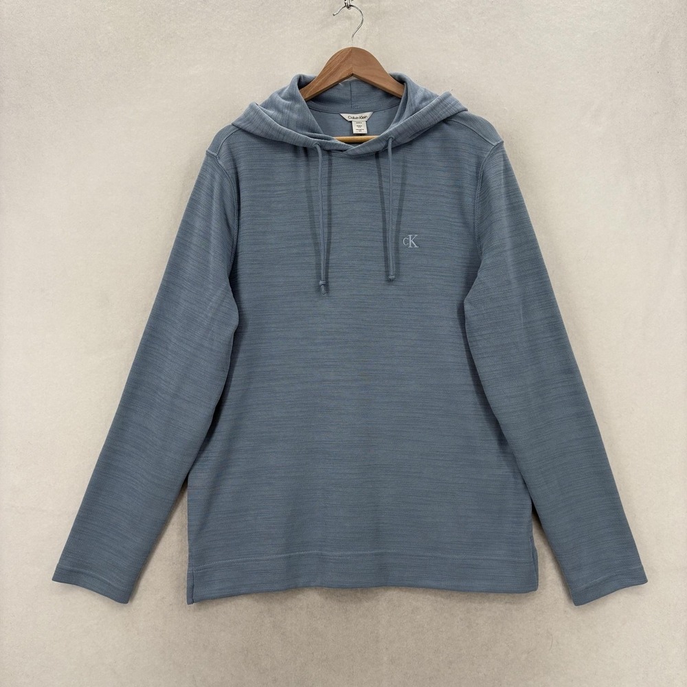 Calvin Klein Hoodie Mens Small Blue Knit Lightweight Pullover CK Logo Top Casual